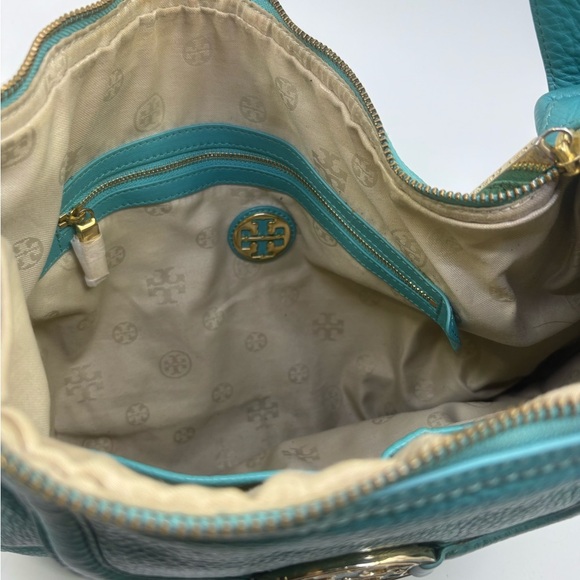 Tory Burch Teal Leather Amanda Hobo shoulder Bag with crossbody strap Read* - Picture 4 of 13